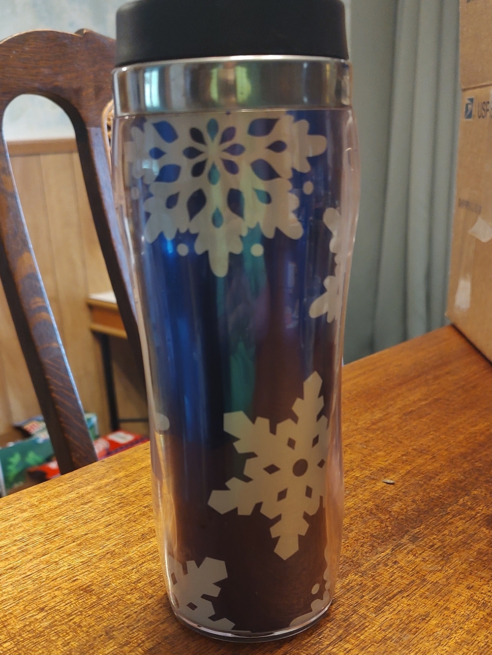 Blue Snowflake Travel Tumbler